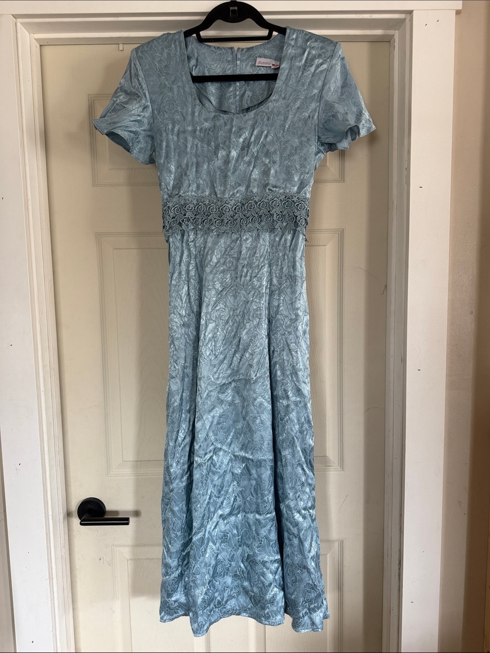 Vintage 90s Frederick's of Hollywood Light Blue Crushed Floral Gown size XS